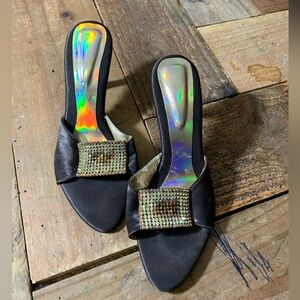 Y2k Black and rhinestone kitten heels